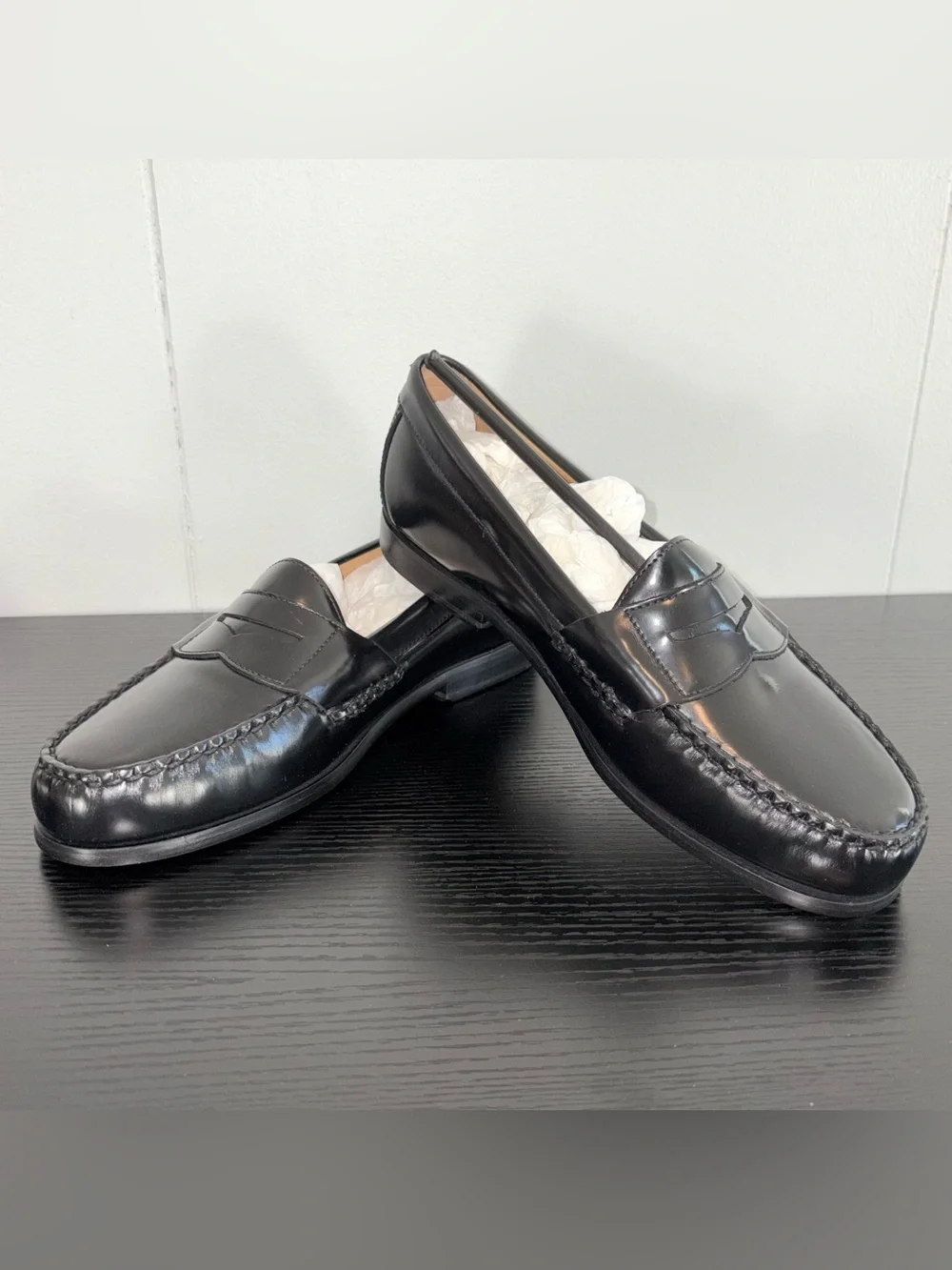 Johnston & Murphy Hayes Penny Loafers Black Sheepskin Leather Size 8.5 M NIB